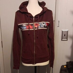 PINK Victoria's Secret Burgundy Hoodie with Floral Accent